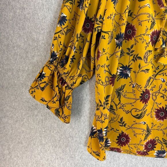 Misa Los Angeles Womens Medium Floral Ruffle Blouse Long Sleeve Boho Yellow Boho - Picture 3 of 11